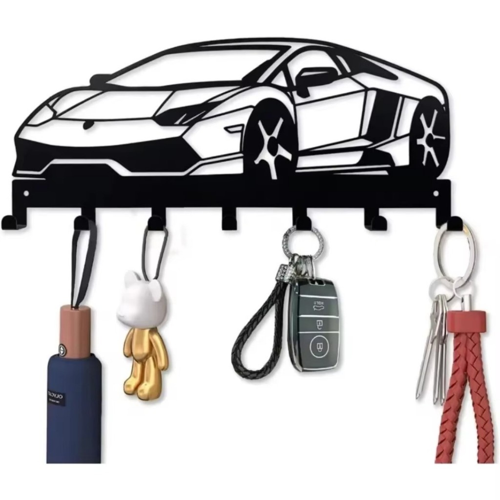 Hộp đựng chìa khóa kim loại màu đen sành điệu - 7 móc cho lối vào, gia đình & văn phòng - Móc treo chìa khóa tiết kiệm không gian bền bỉ cho chìa khóa ô tô và hơn thế nữa