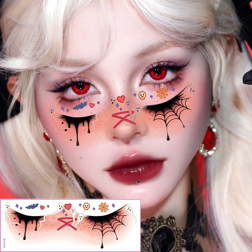 Mặt nạ Halloween dán trên da, chuyển màu khi gặp nước, bao gồm 5 hoặc 10 chiếc, đề can trang trí body nghệ thuật cho bữa tiệc hóa trang