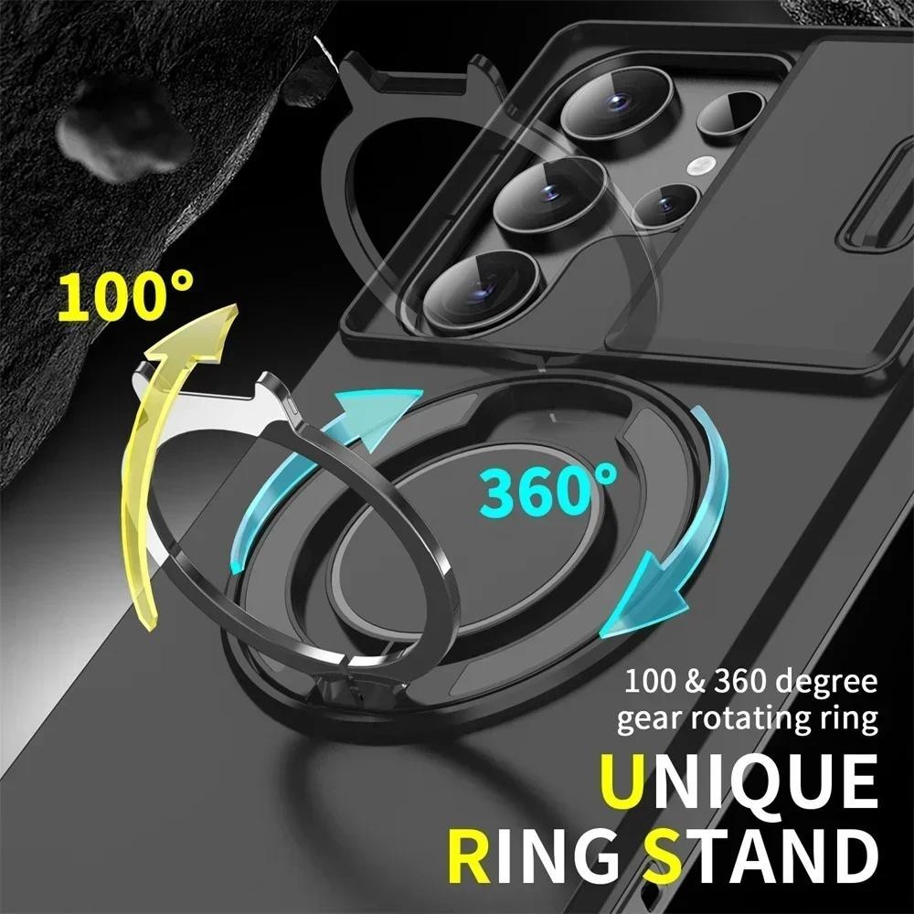 Vỏ giáp mới Giá đỡ từ tính cho Samsung S24 S23 S21 S22 S25 Ultra Plus S23FE S24FE Trượt Bảo vệ Camera Vỏ chống sốc