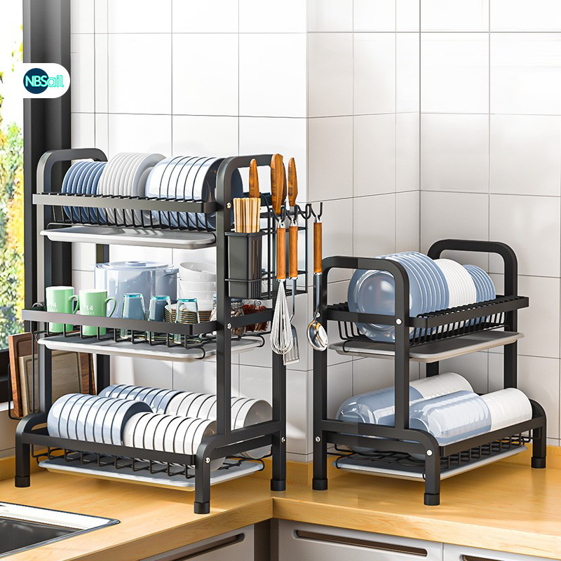 Lifinity Kệ Đựng Đồ Nhà Bếp 2-3 Tầng Cao Cấp - Thép Carbon Bền Bỉ + Combo 2 Khay Nước Tháo Lắp Dễ Dàng