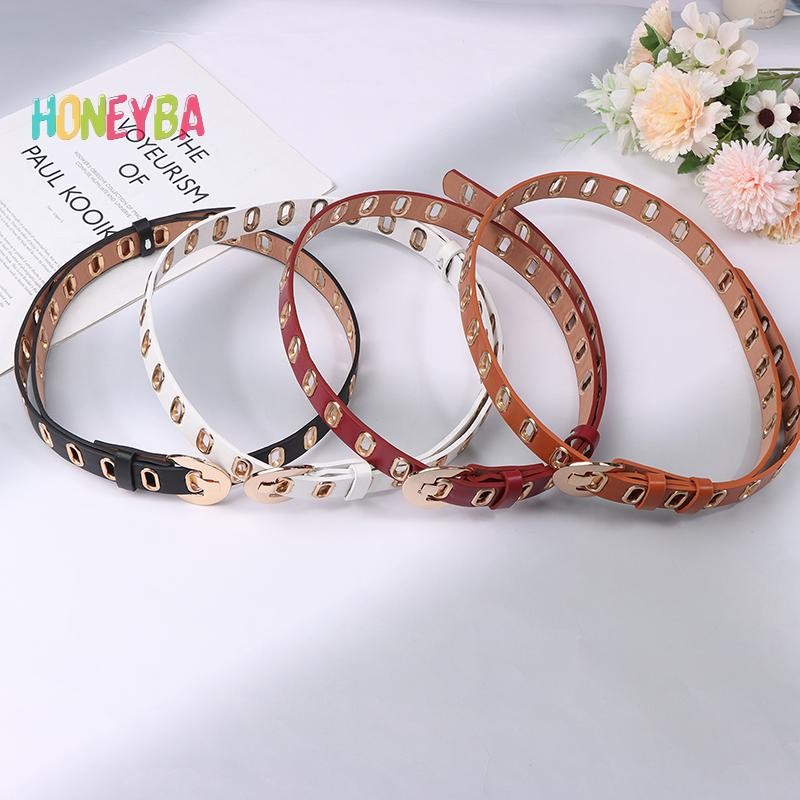 < Honeyba > Thắt lưng nữ grunge mới có thể điều chỉnh lỗ grunge Punk Thắt lưng dành cho nữ Hợp kim Pin Khóa thắt lưng da