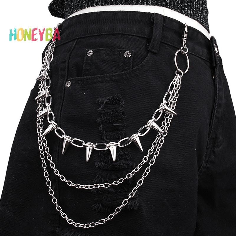 < Honeyba > Hip-hop Punk Kim Loại Đinh Tán Quần Dây Xích Nhiều Lớp Eo Dây Chuyền Trang Điểm Quần Trăm Cho Nam Nữ Dây Thắt Lưng Trang Sức