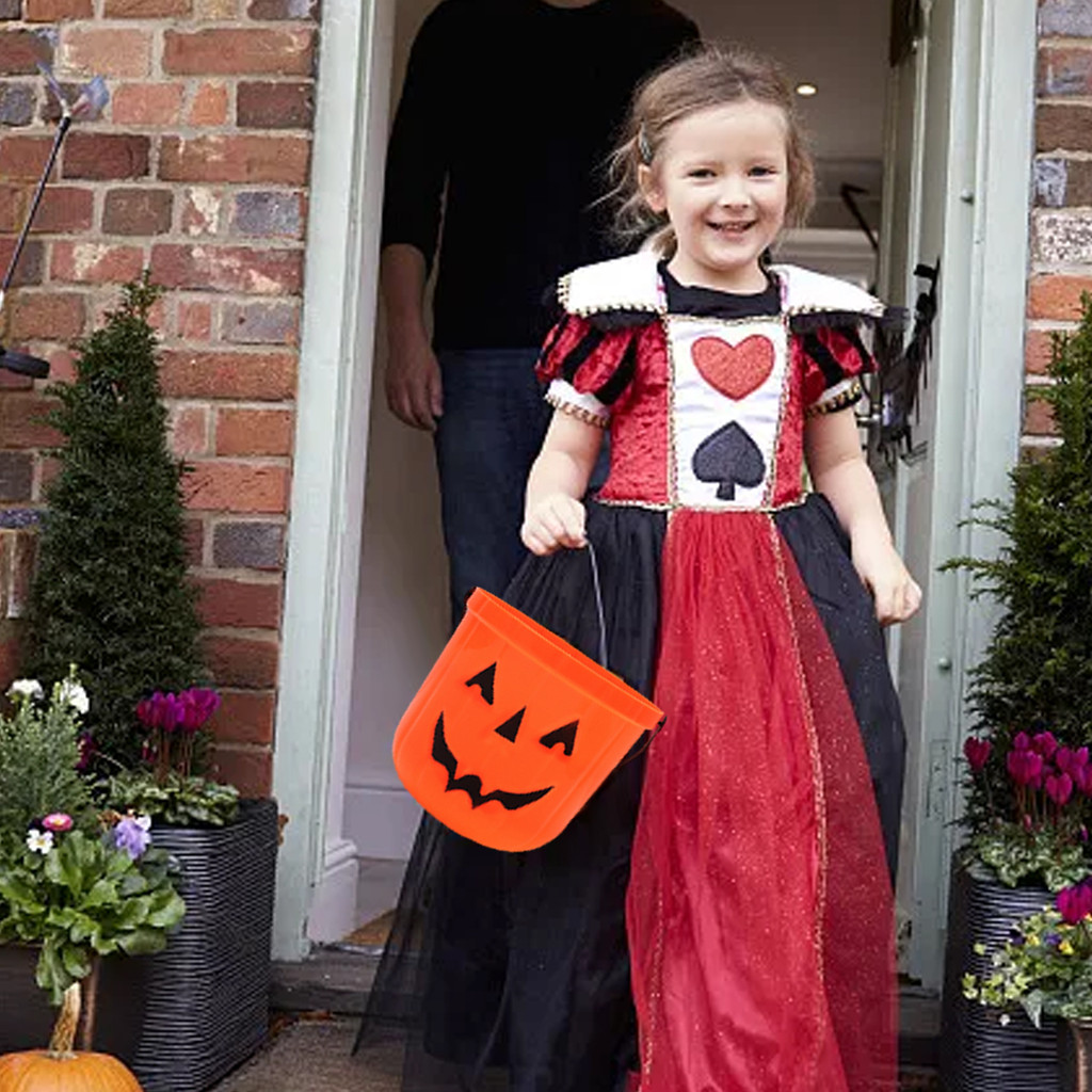 [H & L] Giỏ kẹo mặt bí ngô | Xô Halloween có tay cầm chắc chắn, dung tích lớn 19cm để thu thập lừa hoặc xử lý, trang trí màu vàng