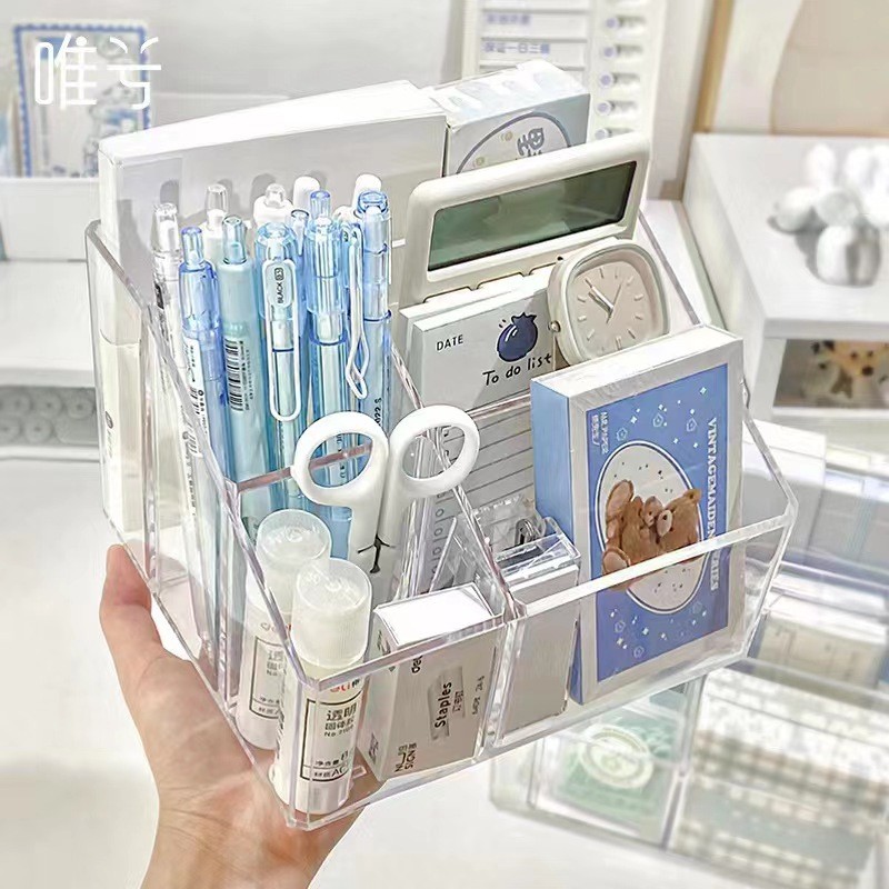 Kệ Văn Phòng Hộp Bảo Quản Để Bàn Acrylic Giá Trị Cao Trang Trí Bàn Sáng Tạo Trong Suốt Giá Đỡ Bút Học Sinh