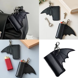 YOI Black PU Leather Lighter Case Móc khóa Tay áo bảo vệ hình con dơi sành điệu