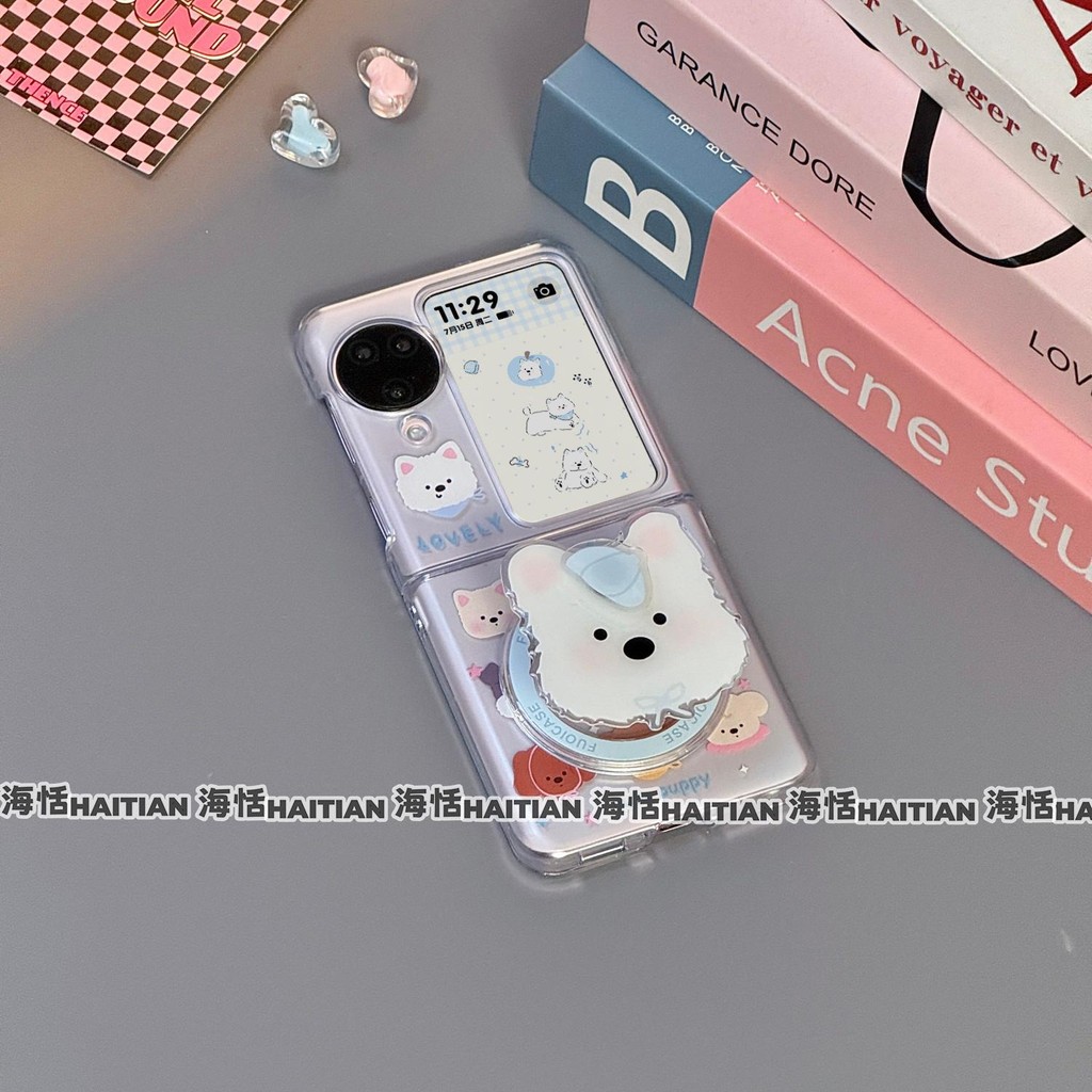 Thích Hợp Cho Samsung Galaxy ZFlip7 Hoạt Hình Dễ Thương Chó Avatar Từ Giá Đỡ Vỏ Điện Thoại Có Thể Gập Lại Cho ZFlip 7 FE 6 5 4 3 5G N3Flip MixFlip 2 Dây Bảo Vệ