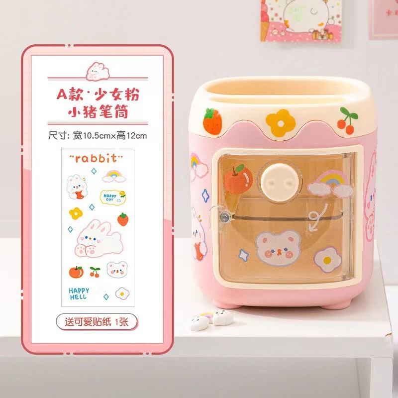 Lưu Trữ Xô Văn Phòng Phẩm Cô Gái Dễ Thương Để Bàn Sinh Viên Dung Tích Lớn Ống Bảo Quản Trẻ Em Bút Dễ Thương Heo Con Bán Buôn