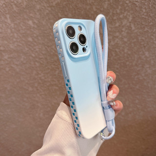 Lưới Vuông Màu Xanh Tím Màu Silicon Mềm Wrsit Dây Đeo Ốp Lưng Điện Thoại iPhone 16Promax 15Promax 13 14 Pro Max 15Plus Chống Sốc Bảo Vệ Toàn Diện Nam Nữ Vỏ Di Động