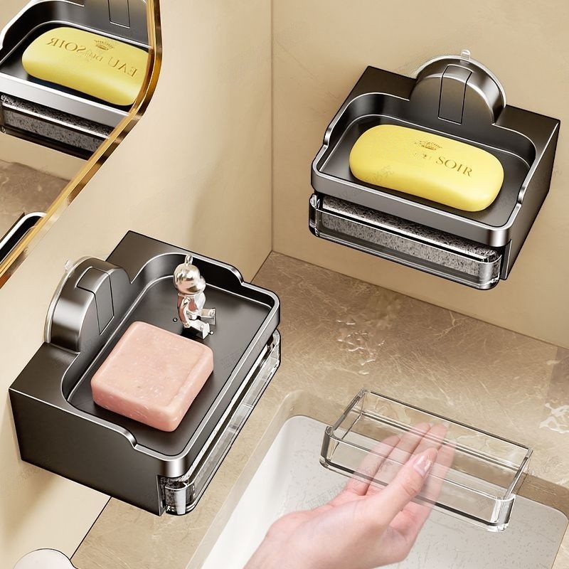Đĩa xà phòng mới bằng nhựa, Cốc hút hấp phụ mạnh, Hộp đựng xà phòng không đục lỗ, Giá xả xà phòng chậu rửa