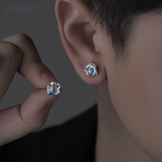 Bông tai bạc mắt Medusa S925 với đá topaz nhỏ, phong cách đơn giản và thời thượng