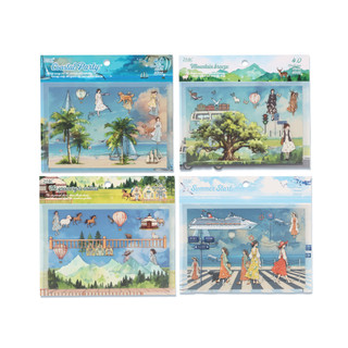 ENWEI 3 Chiếc [Dòng Ngày Lễ Dài] Nhãn Dán Nhân Vật Cao Cấp Cho Vật Liệu Cầm Tay Dán Xếp Hình Nhãn Dán PET Giấy Thêu Sò Chất Liệu Sổ Lưu Niệm Bộ