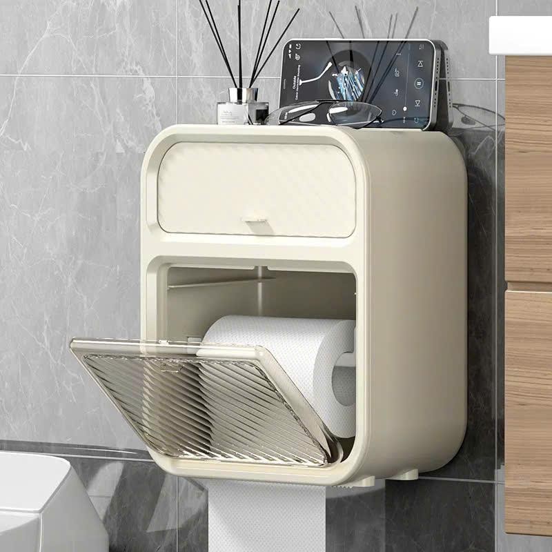 Hộp Đựng giấy vệ sinh dán tường 2 trong 1, Đa năng chống thấm nước treo nhà tắm ABS+PP cao cấp ( kèm miếng dán )  BB-508