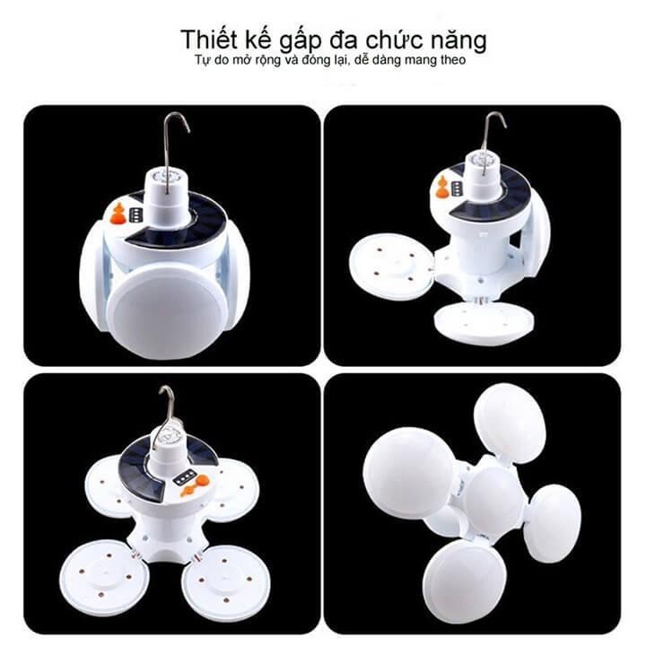 Bóng Đèn tích Điện 4 cánh sạc tích Điện năng lượng mặt trời , 5 chế độ sáng Đèn chiếu sáng trên bàn ngoài trời BB -383