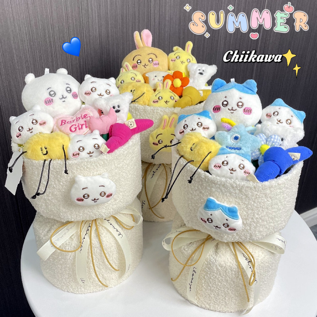 Chiikawa Usagi Hachiware Sang Trọng Hoa Bó Kawaii Mềm Nhồi Bông Sang Trọng Đồ Chơi Búp Bê Bó Hoa Trang Trí Phòng Búp Bê