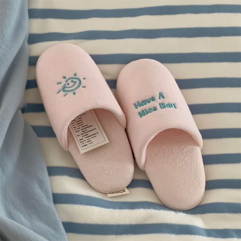 XIXITIAO Dép Cotton Đế Mềm Thêu Nam Nữ Cặp Đôi Thoải Mái Thu Đông Nhà