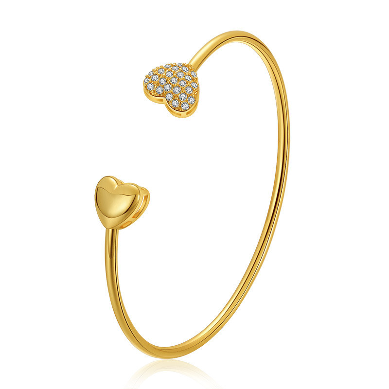 Vòng tay hình trái tim mạ vàng với Cubic Zirconia, trang sức lãng mạn tối giản dành cho nữ