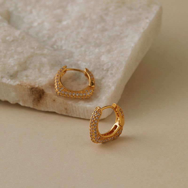 Bông Tai Vuông Đính Zircon Mạ Vàng, Thiết Kế Sang Trọng Nhẹ Nhàng