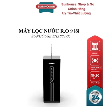Máy lọc nước R.O 9 lõi SUNHOUSE SHA8839K, Vỏ tủ tôn sơn tĩnh điện, bền đẹp, chắc chắn, Bộ 9 lõi lọc sạch nước