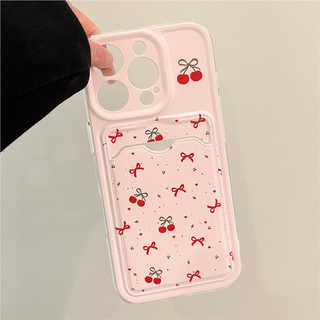 Nơ Anh Đào Lichee Ốp Lưng Điện Thoại iPhone 13 14 Pro Max 12 Mini Đựng Thẻ Ảnh Ví Có Dây Đeo Cổ Tay Dây Cặp Đôi Chống Rơi Mềm Mại