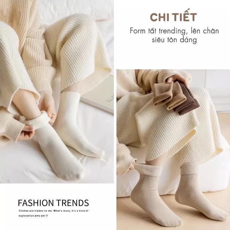 Set 10 Đôi Tất Cổ Cao Lót Lông Giữ Nhiệt Tốt Cotton Mềm Mịn Lót Bông Dày Dặn Ấm Áp Cho Mùa Đông
