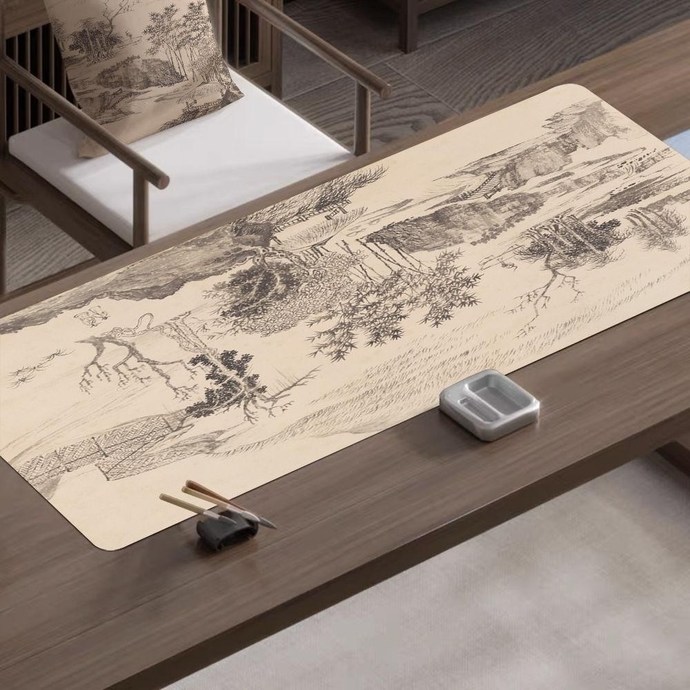 Thảm Viết Phong Cách Cổ Đại Tranh Phong Cảnh Thư Pháp Trung Quốc Miếng Lót Chuột Cực Lớn Dày Bàn Phím Máy Tính Để Bàn Thảm