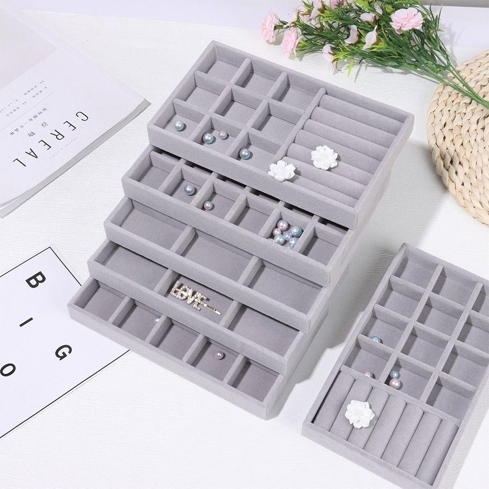 Khay trưng bày vòng cổ BAMBOOB, Hộp lưu trữ trang sức nhung nhung có thể xếp chồng lên nhau, Hộp sắp xếp trưng bày ngăn kéo Vòng cổ vòng tay