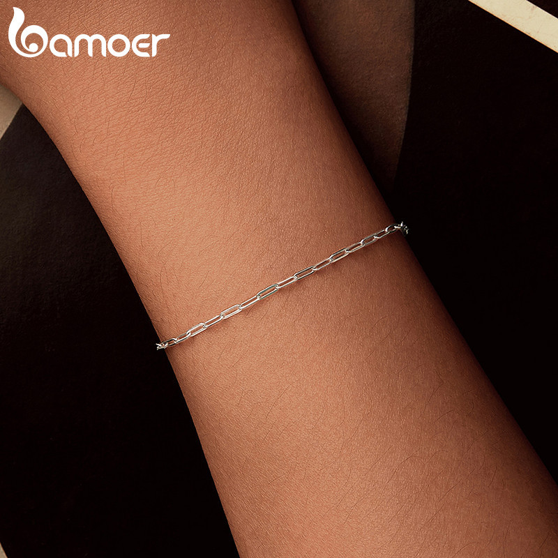 Vòng tay bạc Bamoer 925 Sterling Món quà trang sức vuông đơn giản dành cho nữ