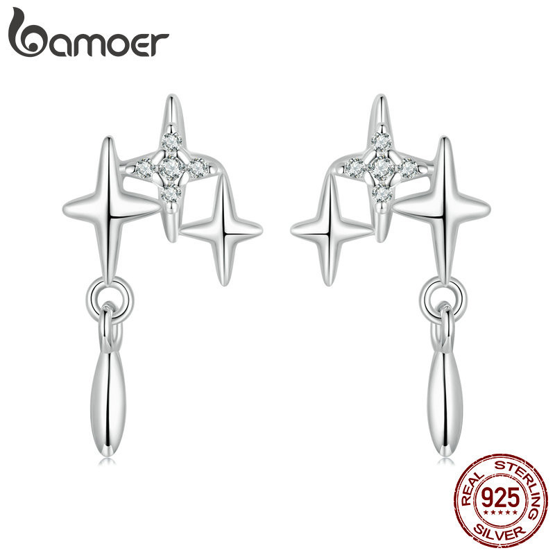 Bamoer 925 Sterling Sliver Studs Bông Tai Thiết Kế Đầy Sao Quà Tặng Trang Sức Cho Nữ