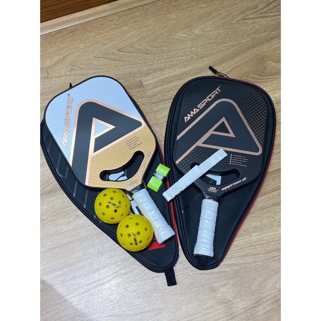 Vợt Pickleball Ama sport PP002 Cao Cấp Mẫu Vợt Picklelall Mới Nhất Carbon 3K Dày 19.6mm +Kèm Túi Đựng Da+ 2 Bóng Hãng