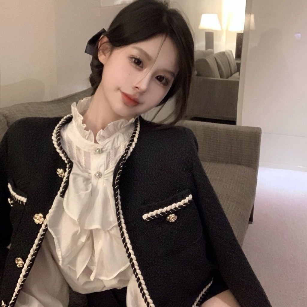 Áo khoác dạ tweed nữ dáng croptop phối viền thừng phong cách Hàn Quốc hàng thiết kế QCCC BA SP22
