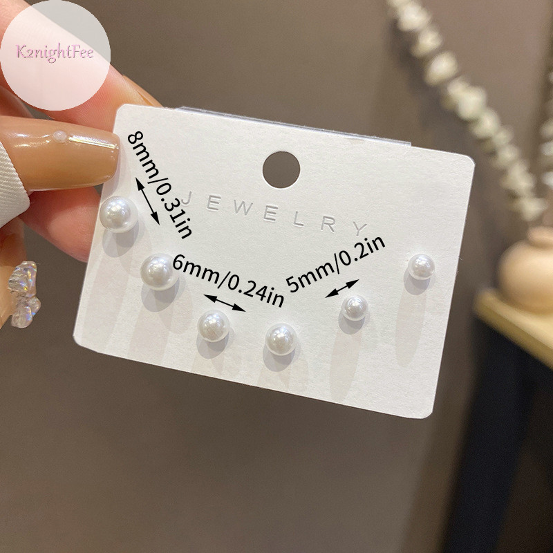 K2nightfee Bộ 3 Đôi Bông Tai Ngọc Trai Giả 5mm/6mm/8mm, Thanh Lịch, Đơn Giản, Trang Sức Cưới Nữ VN