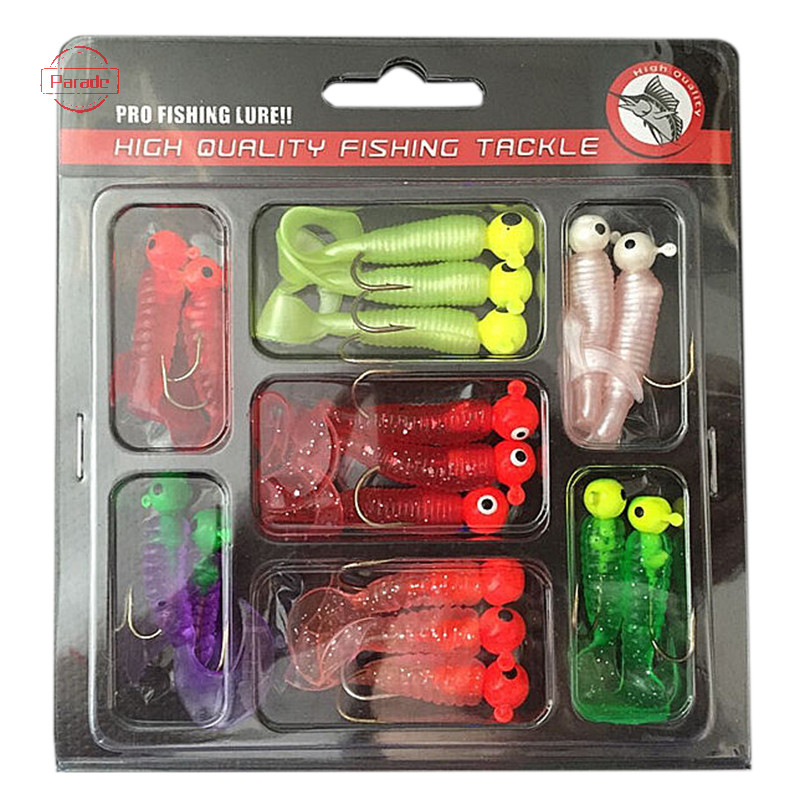 Bộ câu cá diễu hành Jig Chì Móc giun mềm Grub Mồi đuôi đơn 17 Cái VN