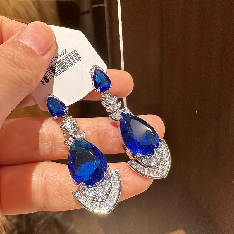 Màu Xanh Giọt Nước Sang Trọng Thời Trang Tính Khí Bông Tai s925 Bạc Kim Bông Tai Thanh Lịch
