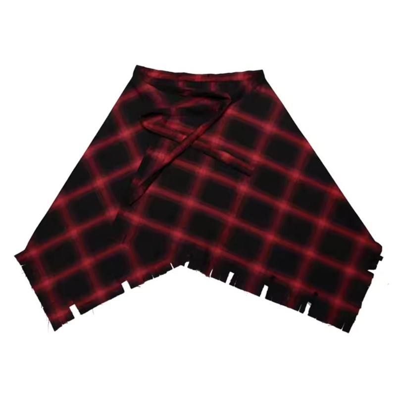 Tầm Nhìn Unisex Checkered Lớp Ngắn Quấn Váy Không Đều Xếp Ly Tạp Dề Váy Buộc Một Dòng Hông Khăn Overskirt Áo E