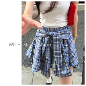 Milyfashion Irregular Contrast Color Lace-up Design Skirt for Women Summer2024New High Waist Fat Cover Slimming Versatile Short Skirt
