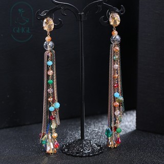 G GHGl Hàng Sẵn Có Nguyên Bản Hàn Quốc Retro Hợp Thời Trang Bohemian Pha Lê Tua Rua Bông Tai Bạc 925 Tính Khí Nữ Phong Cách Dài Bông Tai Độc Đáo