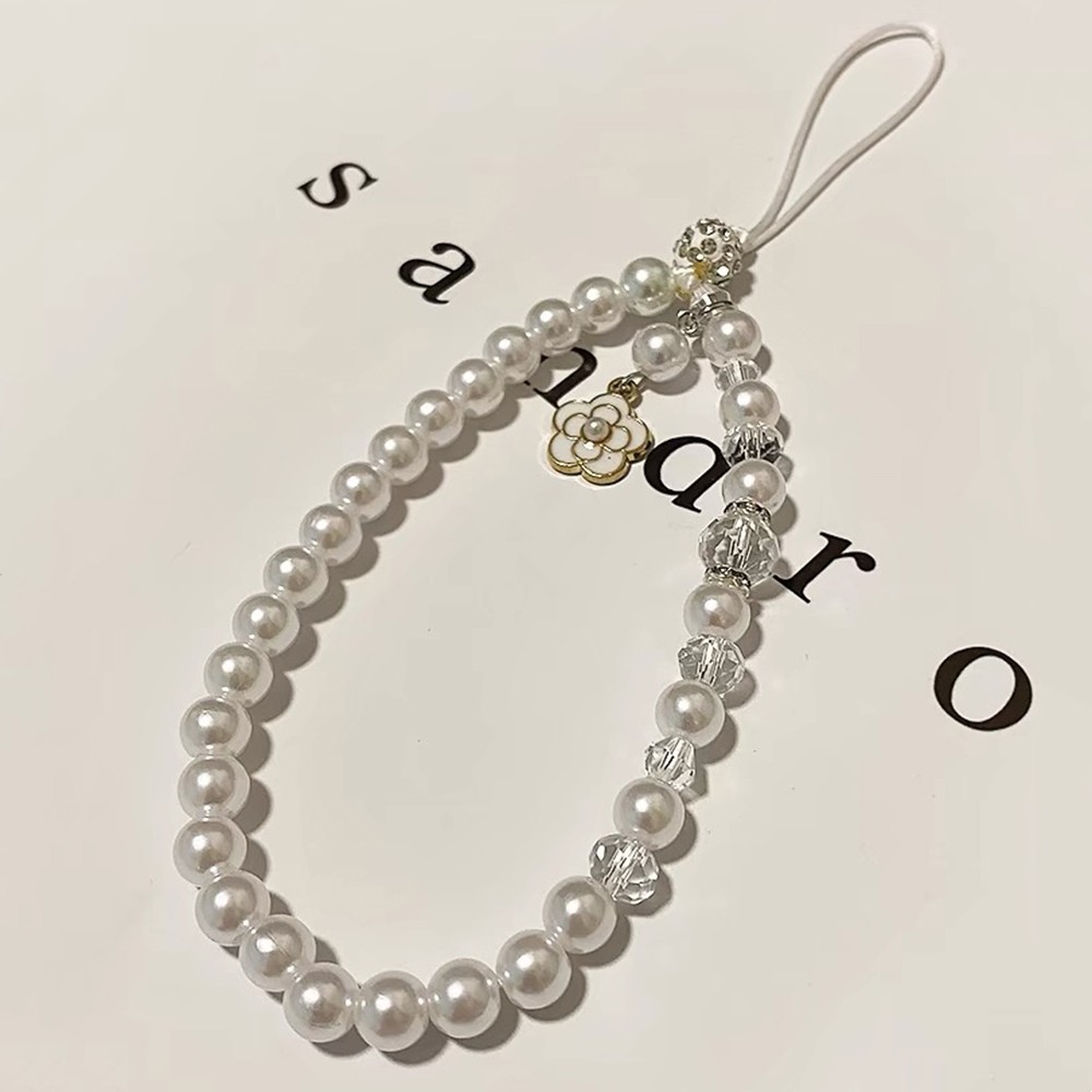 Fugui Camellia Ngọc Trai Dây Điện Thoại Dây Treo Điện Thoại Cổ Tay Hạt Dây Ngắn Đa Năng