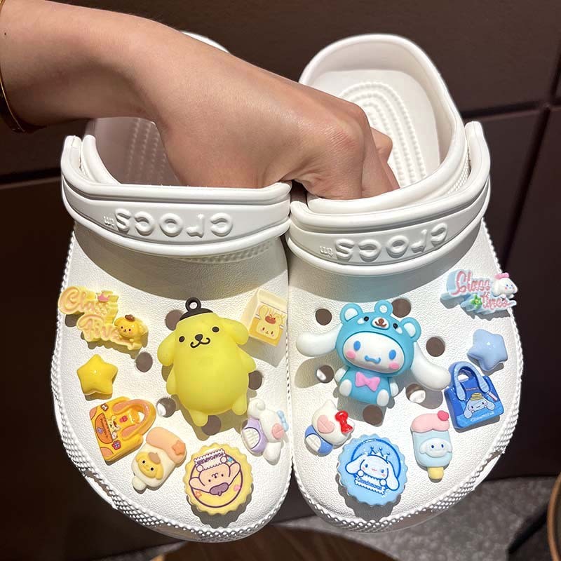 Đèn LED nhấp nháy ba chiều trang trí giày Crocs, phù hợp lỗ nút, tháo rời, phong cách Sanrio