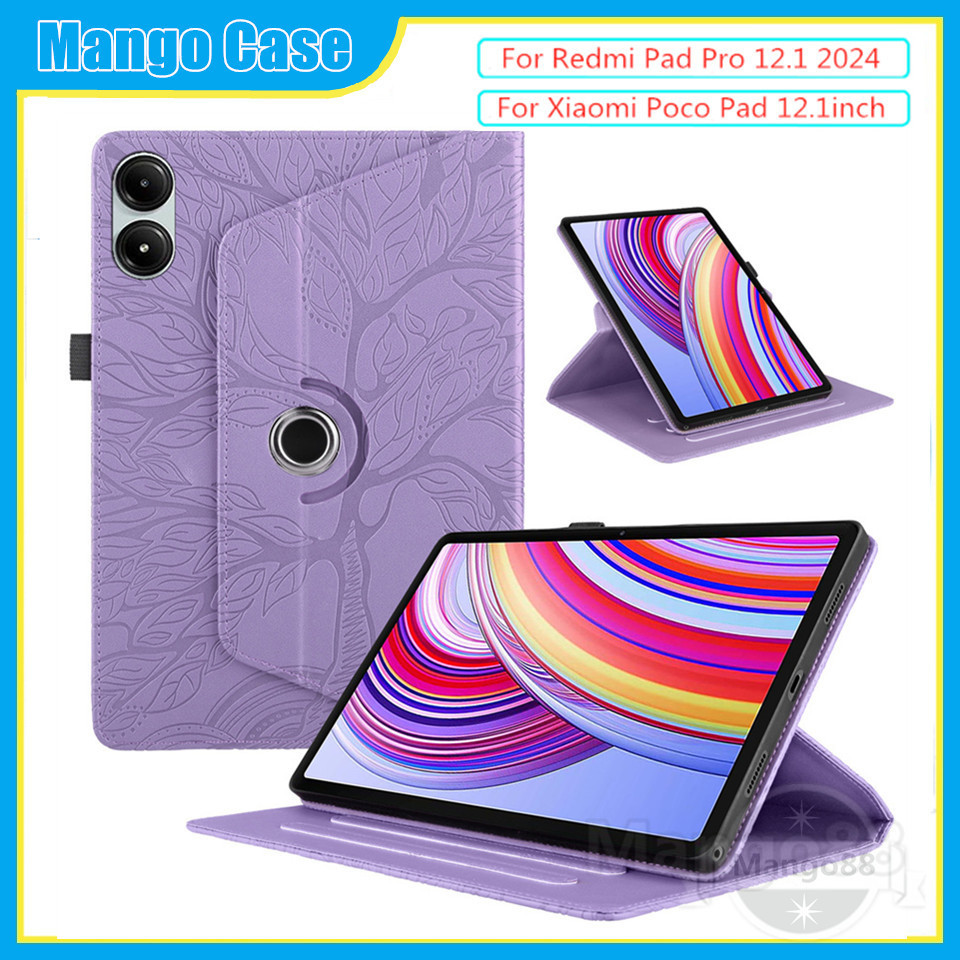 Ốp Lưng Cho Redmi Pad Pro 12.1 2024 Xiaomi Poco Pad 12.1inch Máy Tính Bảng Da PU TPU Bao Chống Sốc In An Toàn 360 Xoay Đứng Vỏ Phụ Kiện Bảo Vệ
