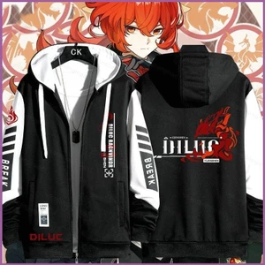 5y Genshin Tác Động Trò Chơi Diluc Áo Khoác Dây Kéo Áo Khoác Áo cardigan Áo Len Unisex Dài Tay Top Cosplay