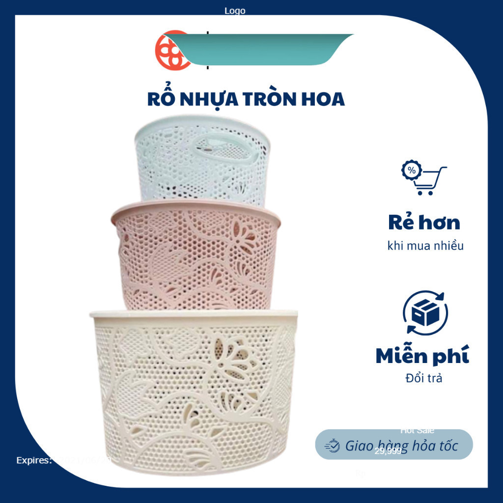 Rổ nhựa tròn hoa có nắp màu mới VIỆT NHẬT cực đẹp 3390