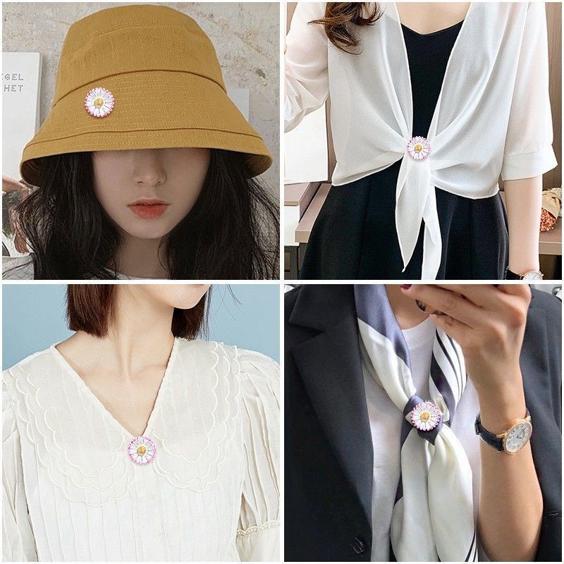 Trâm cài áo Khăn lụa hoa cúc nhỏ Trâm cài áo góc khăn quàng cổ hai mục đích cho Nữ Vòng thắt nút hoa cúc khí chất dễ phối đồ phụ kiện kẹp hợp thời trang