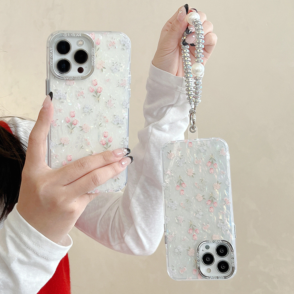 Ốp điện thoại họa tiết vỏ chuỗi hoa Tulip cho iPhone 16ProMax 16Pro 16 15ProMax 14 13 12 11ProMax Vỏ bảo vệ chống sốc toàn diện