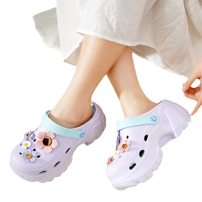Giày nữ 2024 lỗ, dép tăng chiều cao đế dày, chống trơn trượt, thời trang, phù hợp đi biển và đi chơi