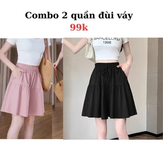 Quần Đùi Giả Váy Xếp ly Cạp Chun Phối Dây Nơ Buộc Sang Chảnh Có Bigsize Mặc Thoải Mái