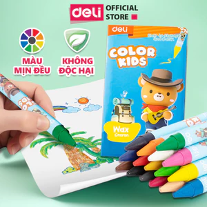 Bút sáp màu Colorkids Deli - Hộp màu sáp học sinh 10 màu, tăng kích thước bút, không độc hại, tô màu cho bé