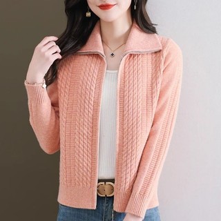 Mùa Xuân Thu Phong Cách Mới Xoắn Áo Len Cardigan Nữ Đỏ Rời Ve Áo Dài Tay Dệt Kim Dây Kéo Áo