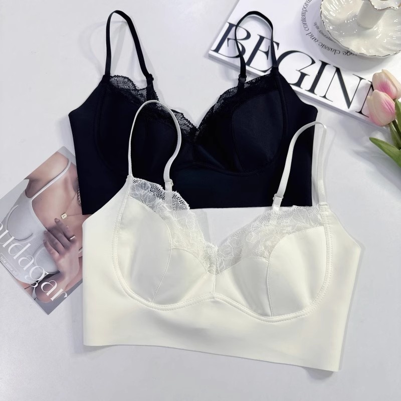Mùa Hè Phong Cách Mới Ren Đẹp Lưng Cố Định Cốc Băng Lụa Thỏ Tai Mỏng Cốc Sling Quần Lót Hình Chữ u Đẹp Lưng Quần Lót