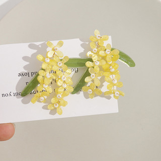 Bông tai Osmanthus màu xanh nhạt lá vàng, mới mùa thu, thủ công, tươi mát, đa năng cho phụ nữ
