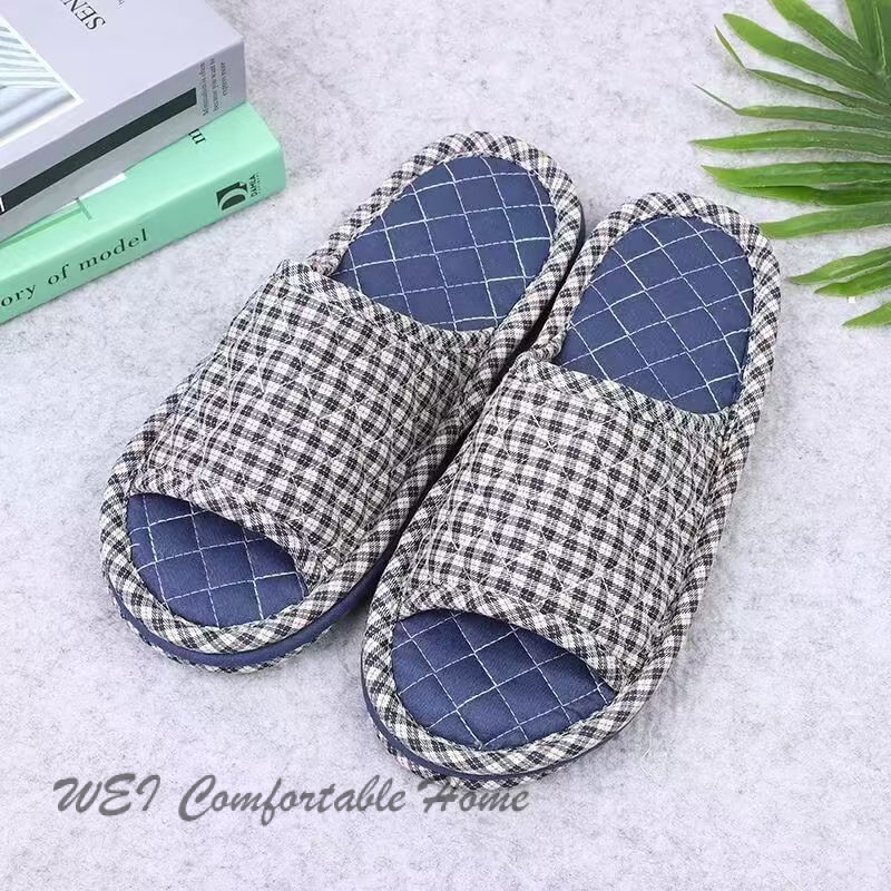 Dép bông tối giản đế vải sàn gỗ dép im lặng đế cotton nguyên chất ba lớp không trượt giặt máy dép nam